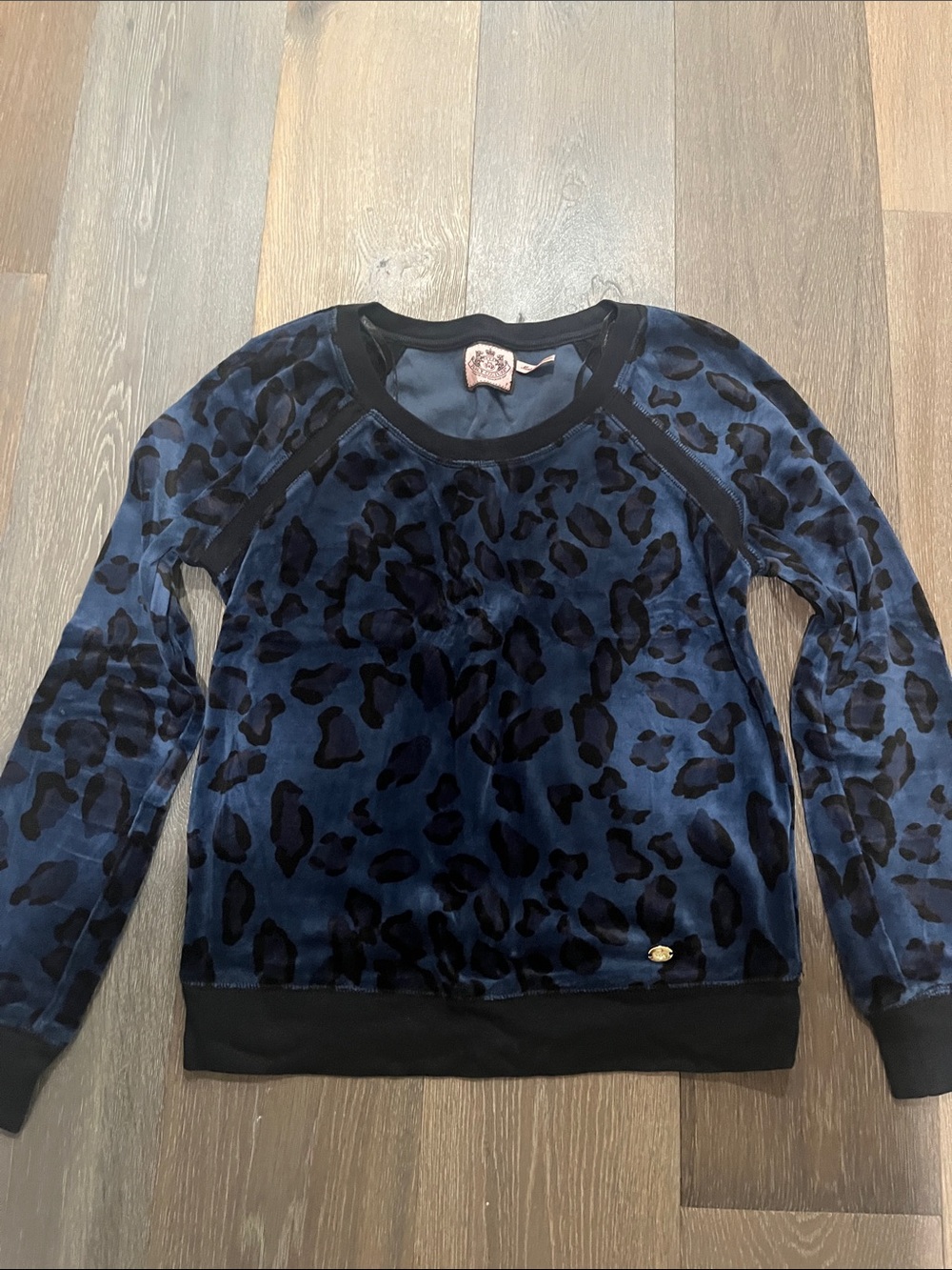 Juicy Couture Navy & Black Velvet Leopard Pullover